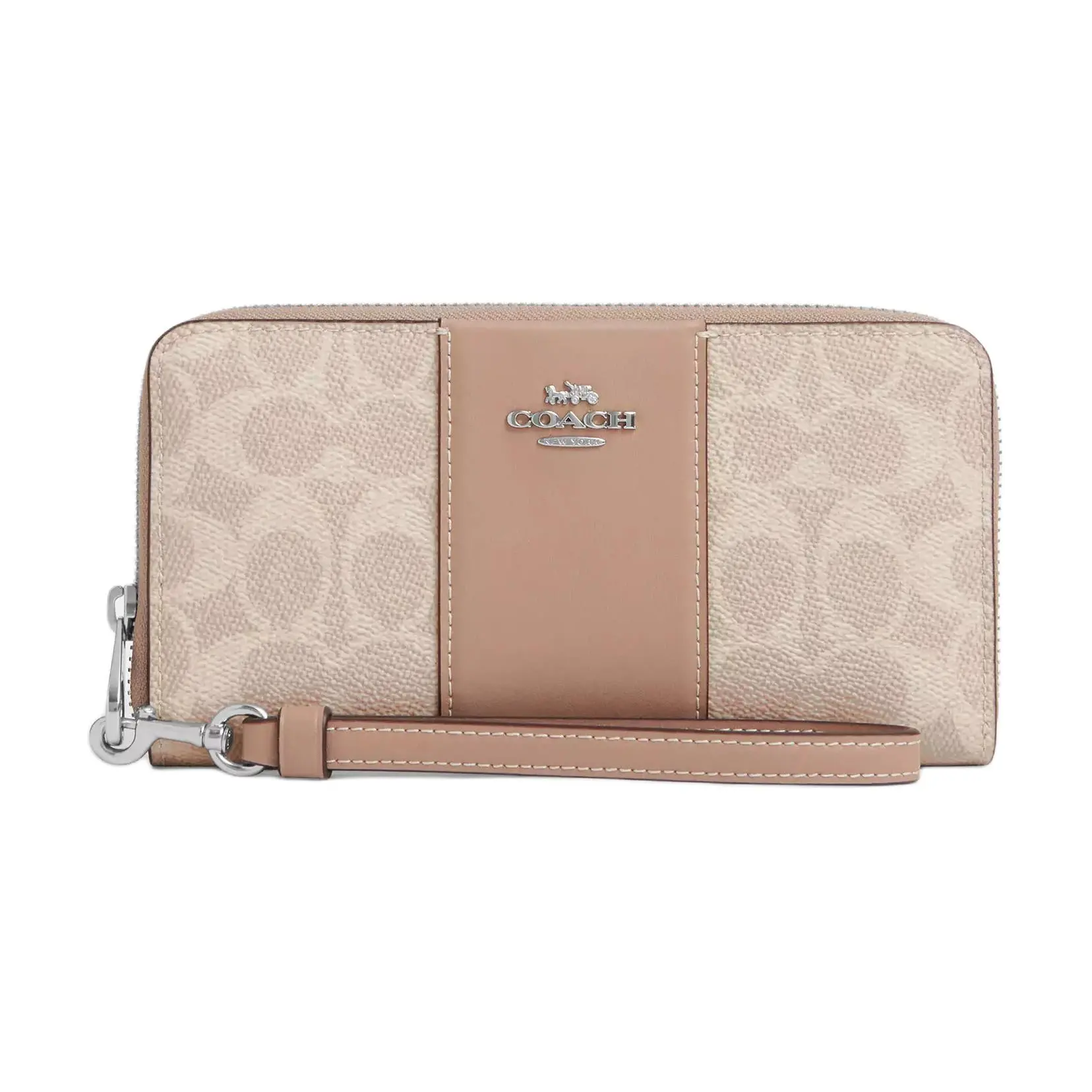 Coach 19 Logo Zip Wallet for Women – Coated Canvas, Casual Style, Sand Color