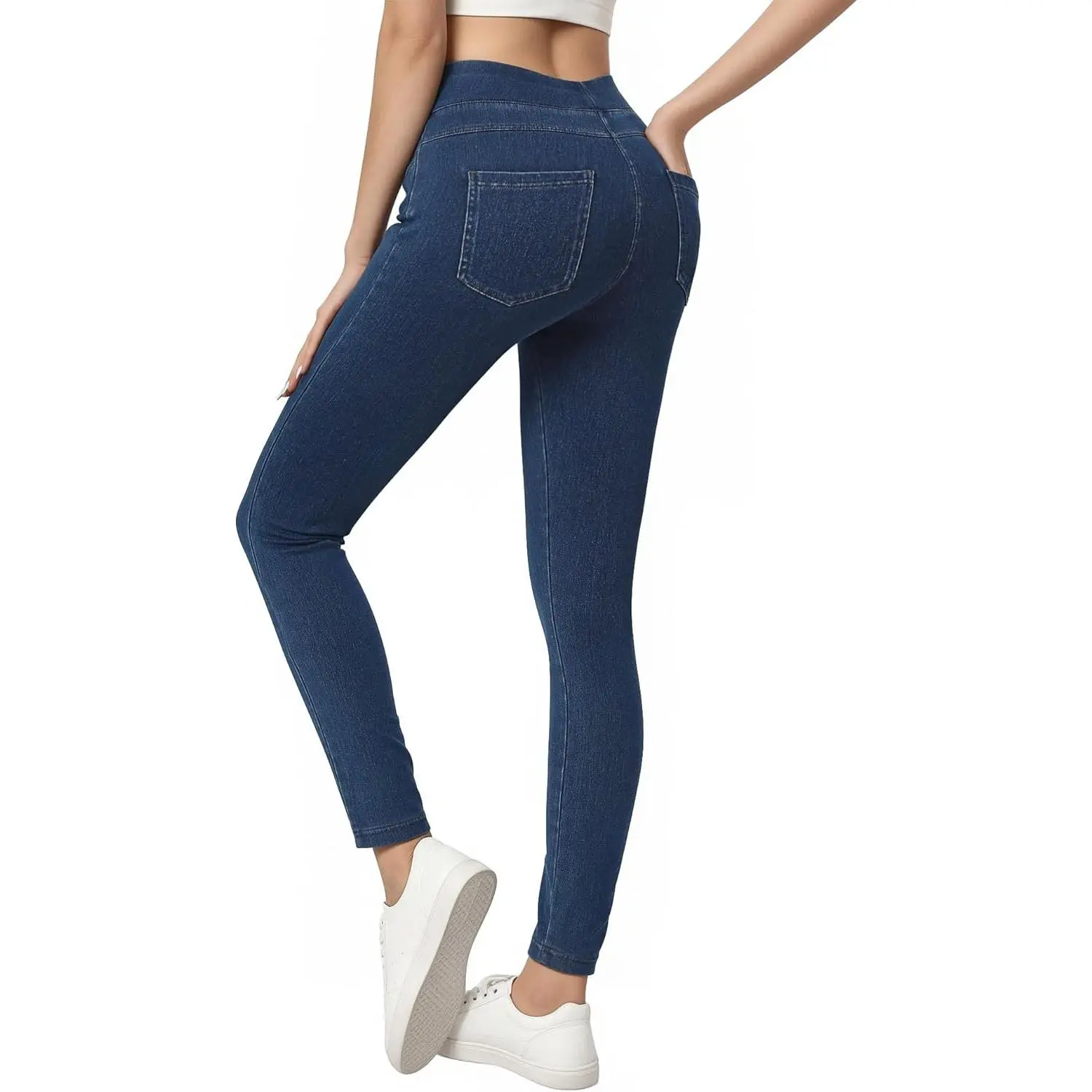 Women's Basic High-Waisted Pull-On Denim Leggings - Tummy Control, Butt Lifting, Stretchy, Skinny, With Pockets