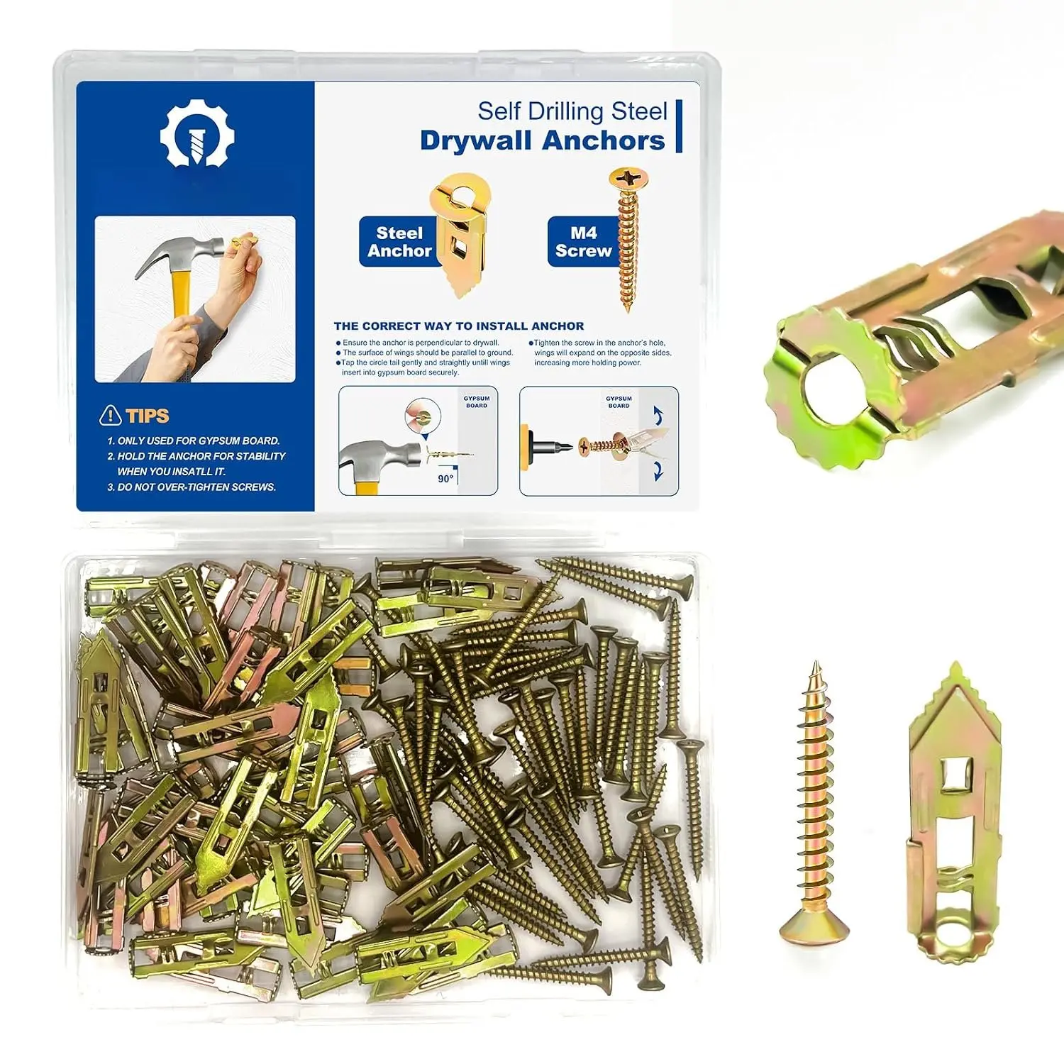 100 count Self Drilling Drywall Anchors Heavy Duty Metal 66LB | Metal expansion anchors for sheetrock no drill needed 2026 upgraded design 66lb rating