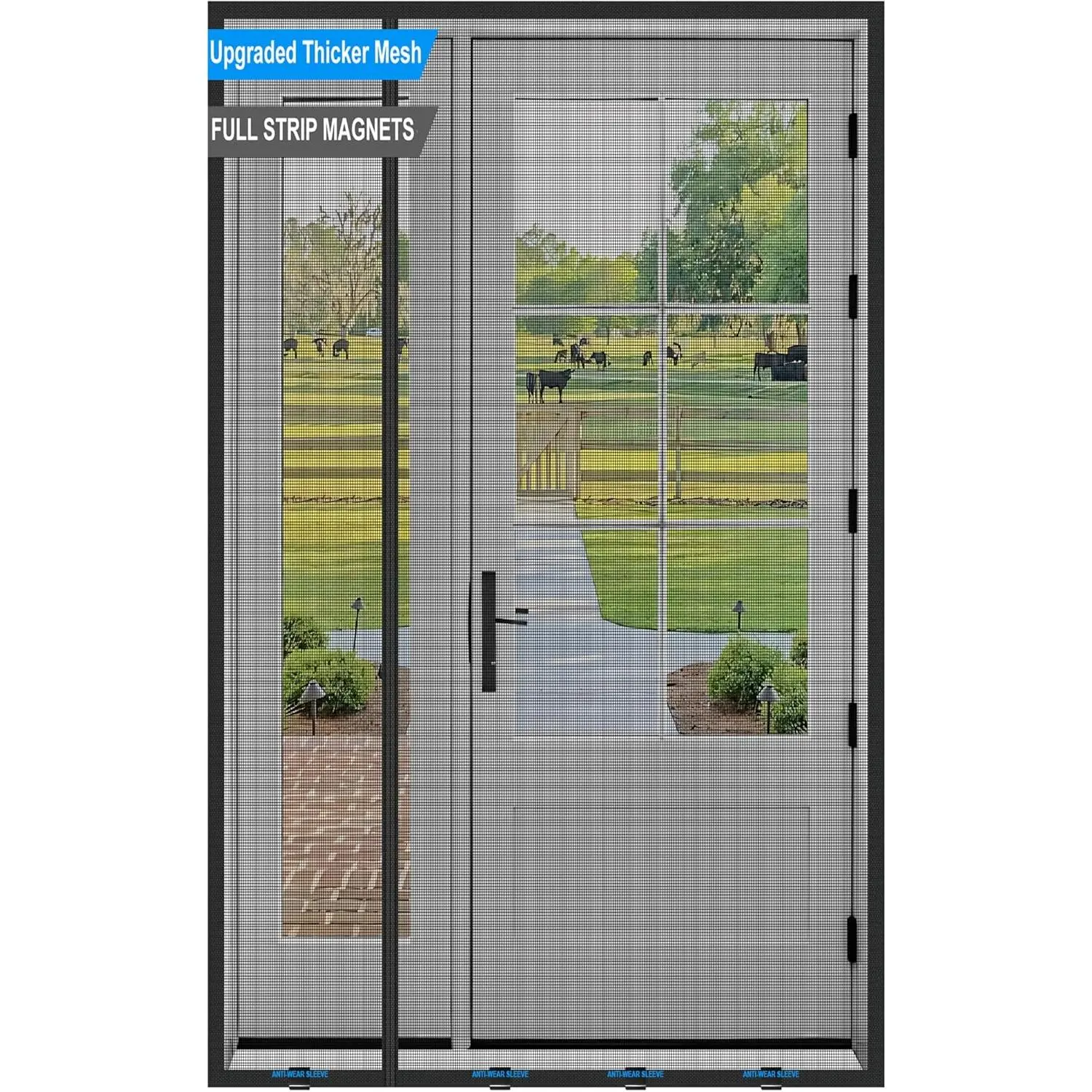 Screen Door 36x 82 in, Thicker 265g/㎡ Mesh, Reversible Left Right Side Opening Wide  Screen Door, Upgraded-Model Full Strip  for Sliding &  Doors