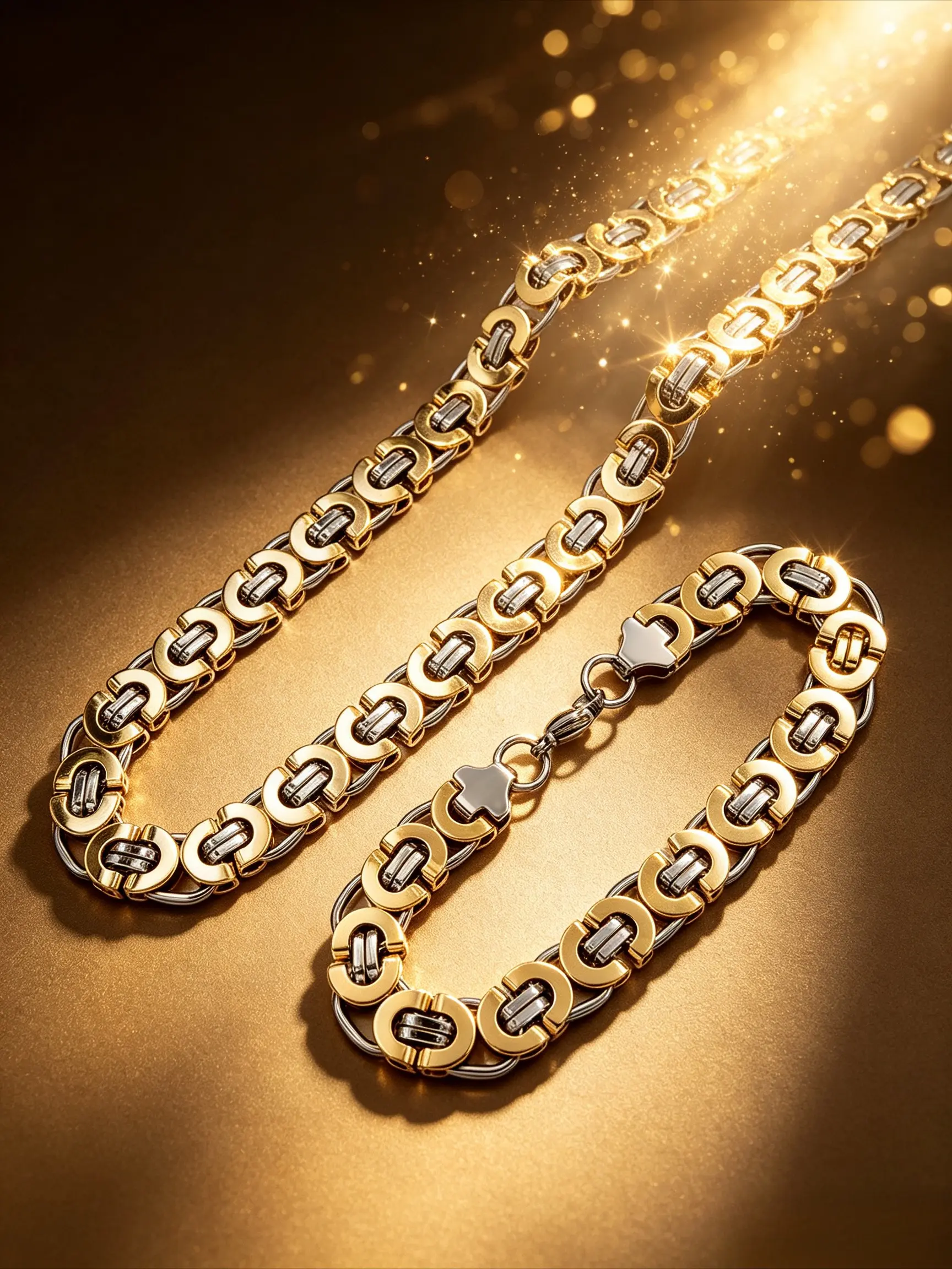 2PCS Men's Thick Byzantine Link Chain Necklace, 316L Stainless Steel Heavy Interlocking Oval Chain Choker, Hip Hop Punk Street Waterproof No Fade Solid Metal Neck Jewelry for Women Unisex Daily Wear