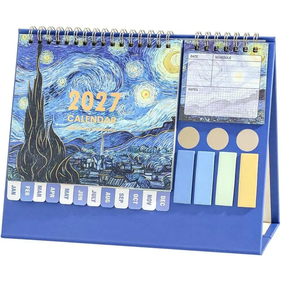 2027 Multi-Functional Desk Calendar & Planner & Organizer for Study | Monthly Index , Memo, Sticky Notes, Pen Holders, Sticker , Monthly Desktop Calendar for School & Office &