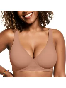 Deep V Wireless Bra for Women, Comfortable Breathable Lingerie, No Underwire Design, Push-Up Effect, Ideal for Daily Wear