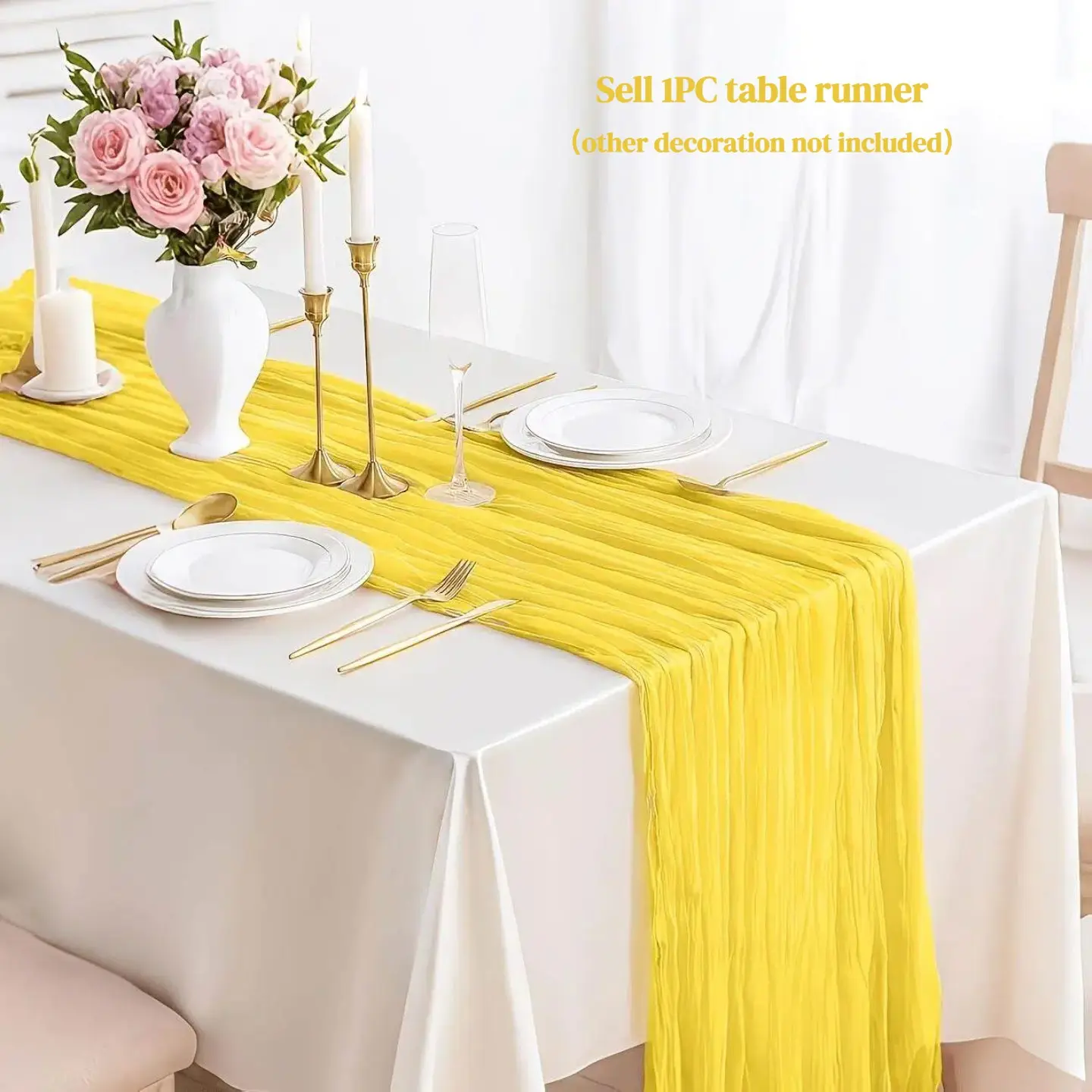 1PC Lemon Yellow Cheesecloth Table Runner 10Ft Long - Sheer Gauze Cloth Wedding, Baby Shower And Birthday Party Decor Event Decor Suitable for Wedding, Easter, Birthday Party Table decoration