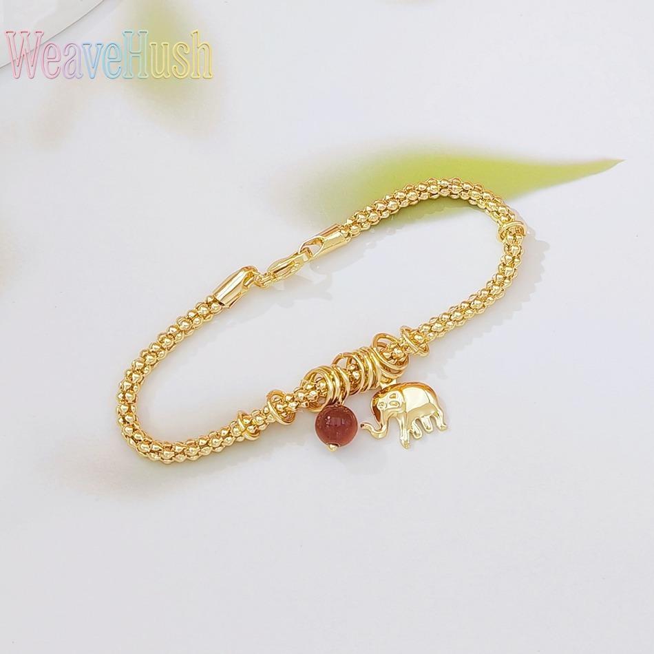 Hot Sale 18K Gold Plated Copper Baby Elephant Beaded Bracelet, Fashion Wave Bead Chain Bracelet for Women, Cute Dainty Animal Charm Jewelry, Perfect Friendship Gift for Best Friend, Birthday Gift & Daily Wear Accessory for Party & Vacation