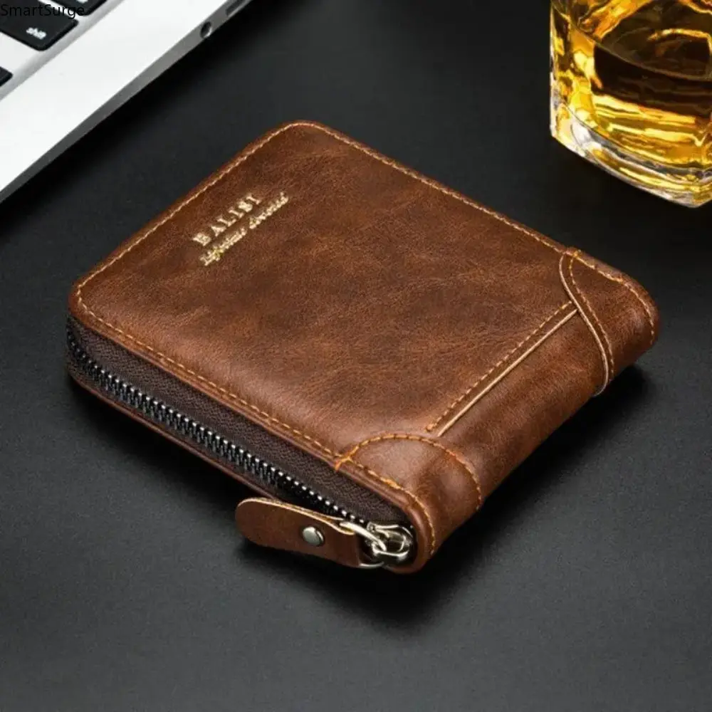 2026 New Retro Short PU Leather Wallet For Men, Multi Compartment All-In-One Purse With Zipper, Portable Card Holder Coin Cash Storage Money Bag Accessory For Daily Office And Casual Outdoor Carry