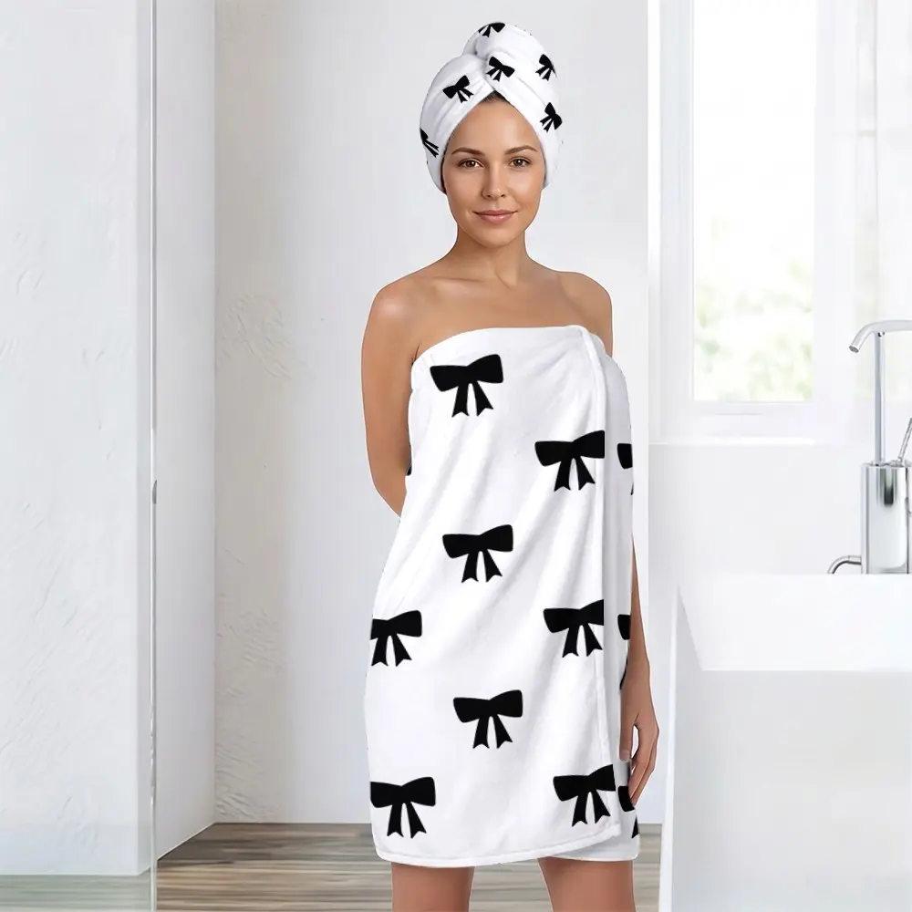 2pcs Butterfly Knot Print Bath Towel Set, Adjustable Buckle Design, Ultra-Fiber Absorbent, Multi-Use for Home, Gym, Beach, Travel, Super Absorbent Towels