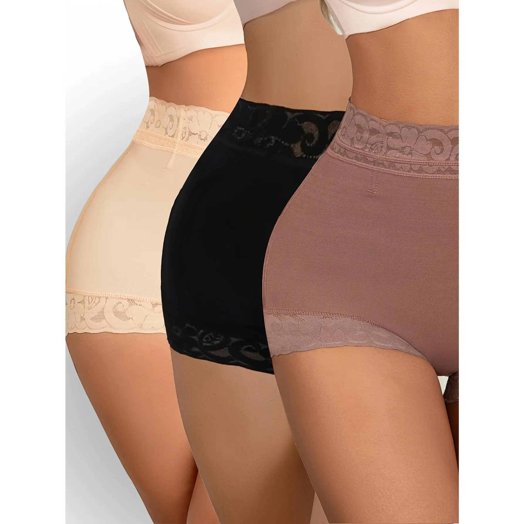 Women's Mid-Waist Boyshort Shapewear - Basic Minimalist Polyamide Solid Sportswear, Butt Lifter, Tummy Control Slimming Underwear (Black, Skin Tones)