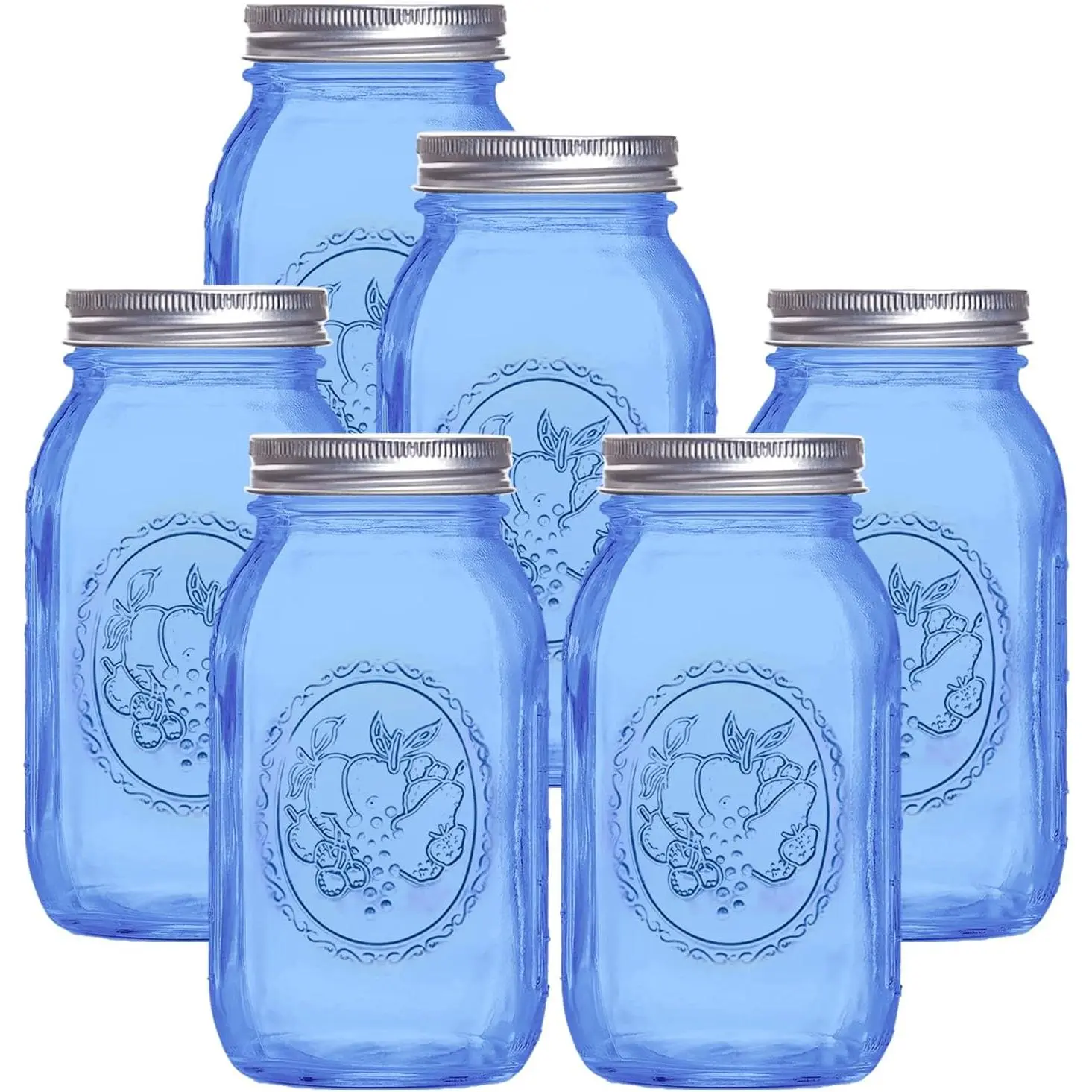 Regular Mouth Mason Jars 32 oz,6 Pack Blue Glass Colored Canning Jars with Airtight  for Canning,Pickling,Storage,DIY Crafts & Décor