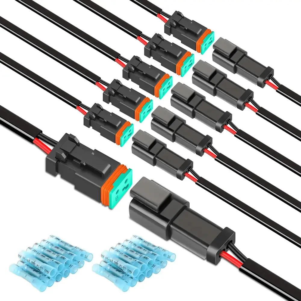 Nilight 2-Pin DT Connector Kit (6 Male & Female Kits), 16AWG Wires, Waterproof IP68 Plug&Play Electrical Connectors for Automotive Use with Heat Shrink Butt Terminals, LED Compatible, Outdoor Safe
