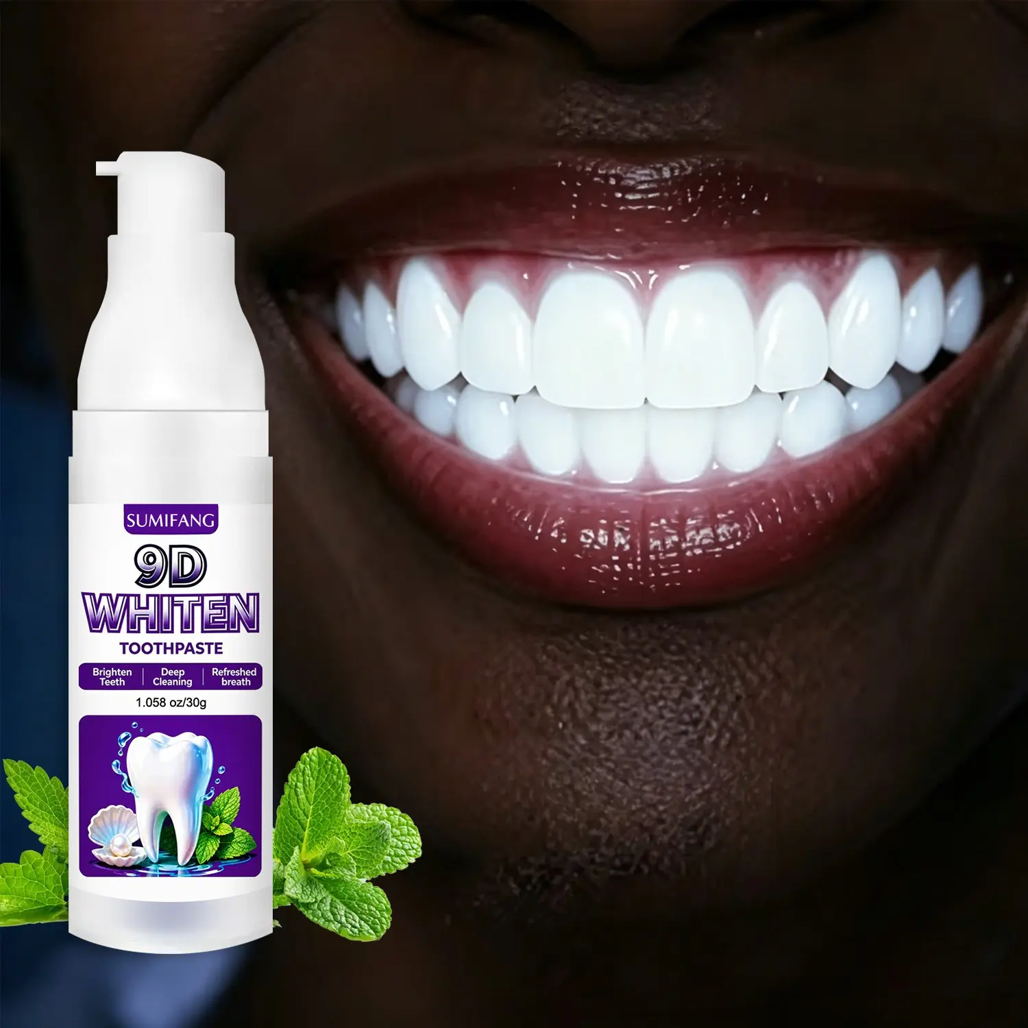 9D Whitening Toothpaste, Deep Cleaning, Teeth Stain Remover, Fresh Breath, 1.058 Oz/30g, Brighten Teeth, Long-Lasting Oral Care, Perfect for Daily Use