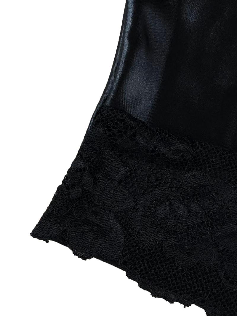 Women's Solid Color Contrast Lace Crop Cami Top, Casual Spaghetti Strap Crop Top for Summer, Fashion Women's Top for Daily Wear