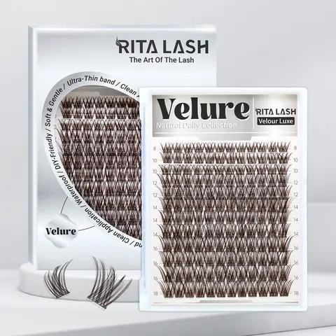 RITALASH 144Pcs Dark Brown Velure Lash Collection Eyelash Extension Lashes with Ultra-Dense, Waterproof, Long-Lasting Lashes, Venus Velure, Beginner-Friendly Makeup Lashes for a Cosmetic Look, Clusters, Volume Cluster Lashes
