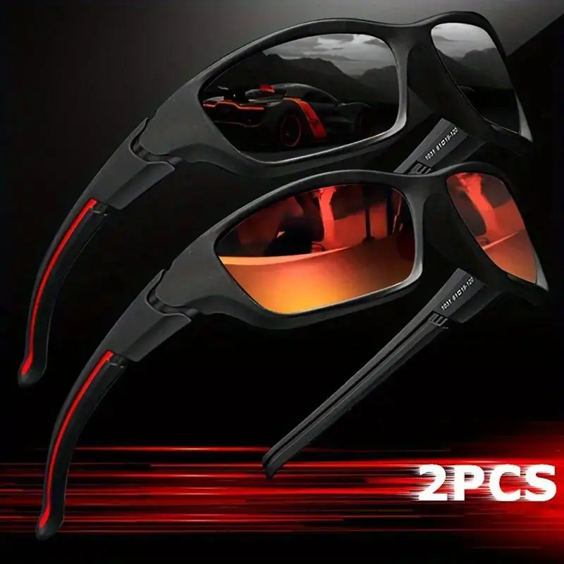 Men's Sporty Sunglasses, 2-Pack with Polarized Anti-Glare Lenses, Lightweight Synthetic Polycarbonate Frame for Daily Use & Outdoor Sports, Polarized Lens