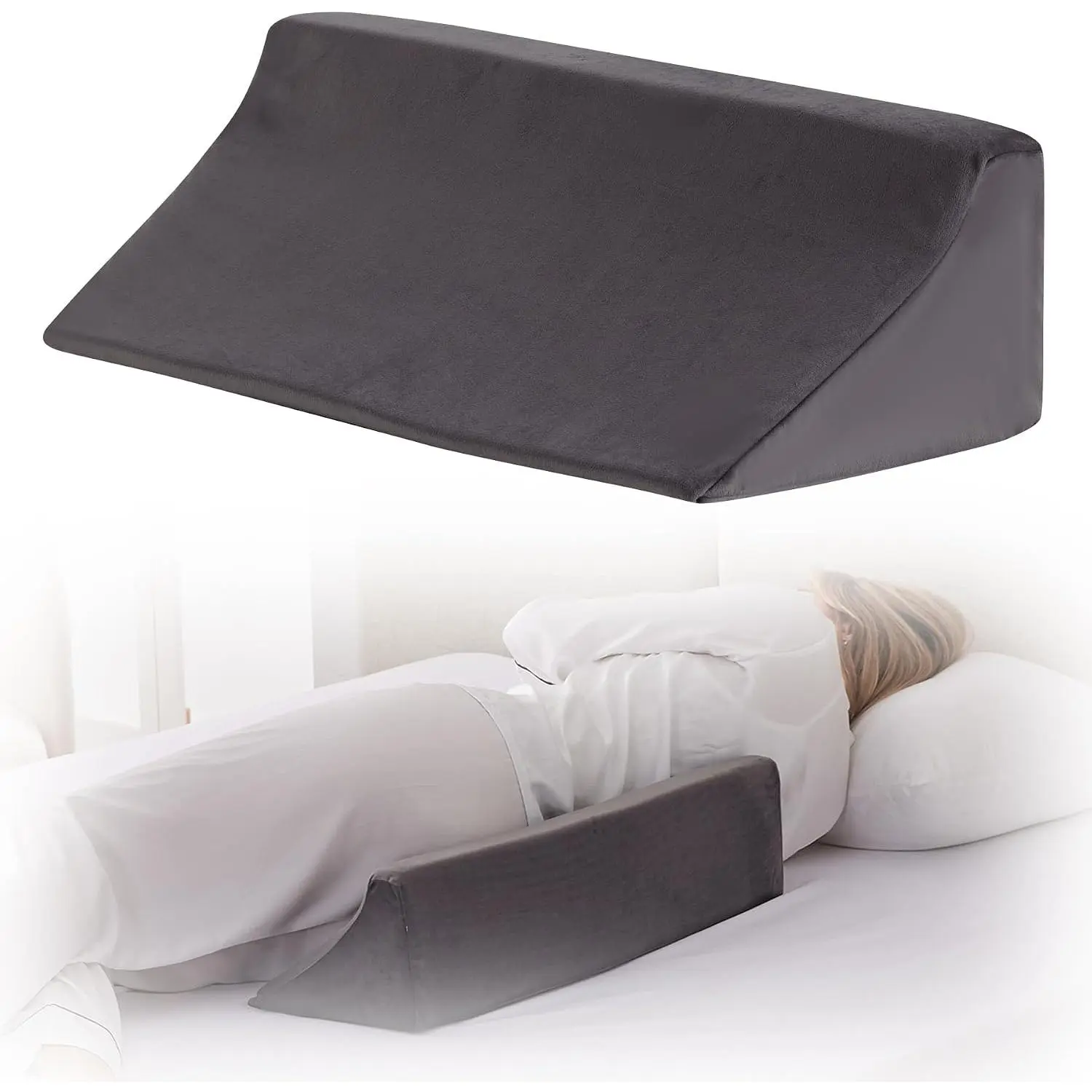 Wedge Pillow for Side Sleeping, Foam Back Pillow for Side Sleeper, Bed Wedges & Body Positioners for After Surgery, Pregnancy, Back Pain, Preventing Bedsores, Short Plush