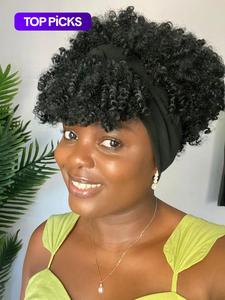 6 inch short kinky coily headband wigs for women, gorgeous fluffy wigs with headband, synthetic wigs for party, daily use, glueless wigs