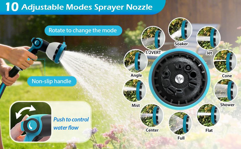 100FT Non-Expandable Garden Hose, Flexible Water Hose with Spray Nozzle, Kink-Resistant, Leakproof 3/4" Brass Connectors, Lightweight & Portable Water Pipe for Yard, Lawn Outdoor