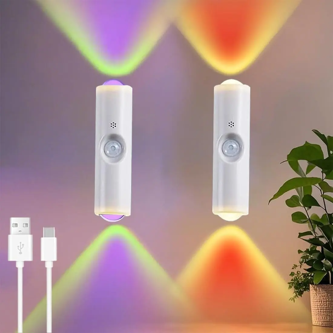2-Pack LED Motion Sensor Night Light, Magnetic Wall Lamp, RGB Color Changing Cabinet Decor Under Counter Lights, Rechargeable for Living Room Bedroom Hallway Kitchen Closet