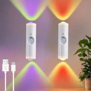 2-Pack LED Motion Sensor Night Light, Magnetic Wall Lamp, RGB Color Changing Cabinet Decor, Rechargeable for Living Room Bedroom Hallway Kitchen Closet