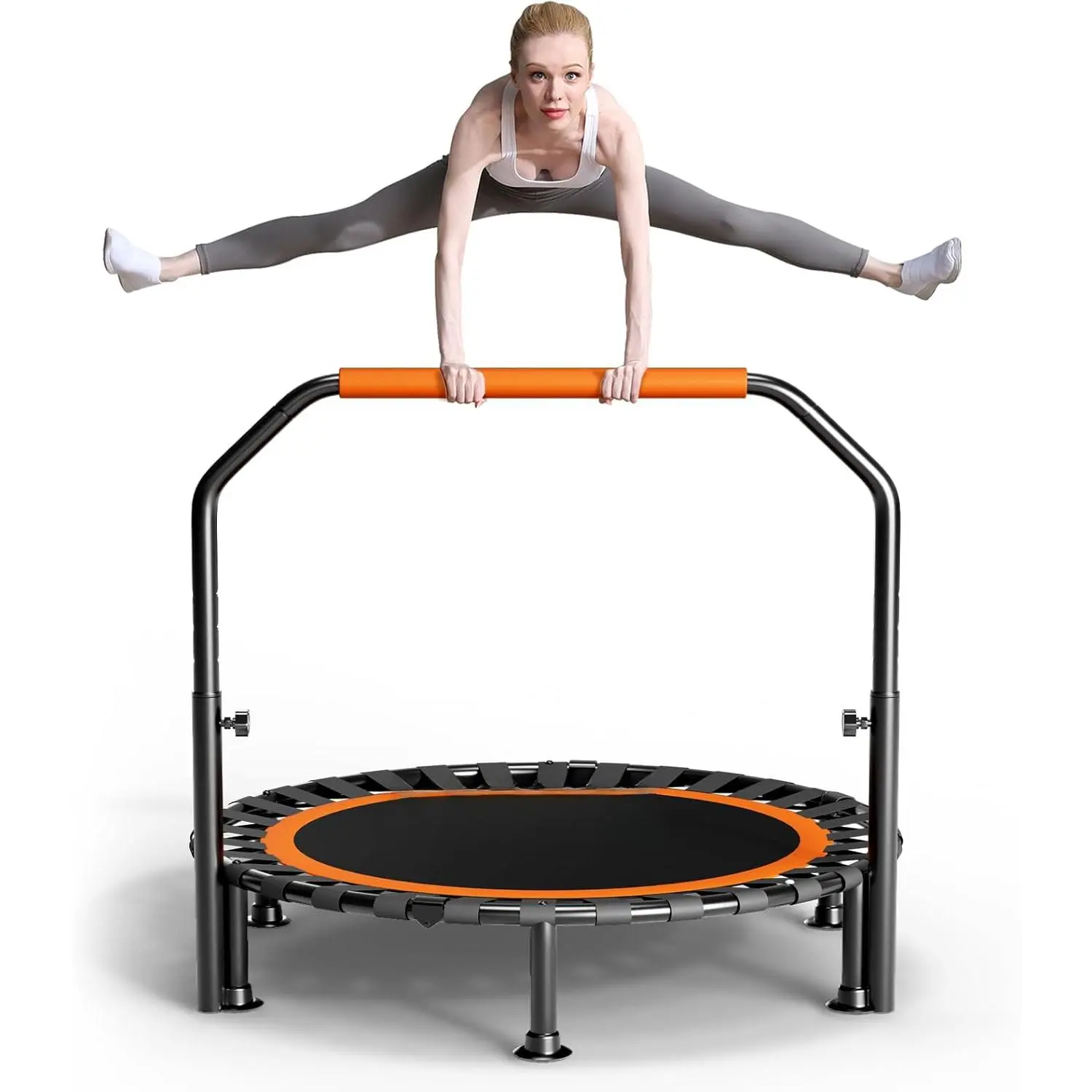 40"/48" Foldable Mini Trampoline Load 330lbs, Portable Exercise Rebounder with Durable Bungee Band, Fitness Trampoline for Adults