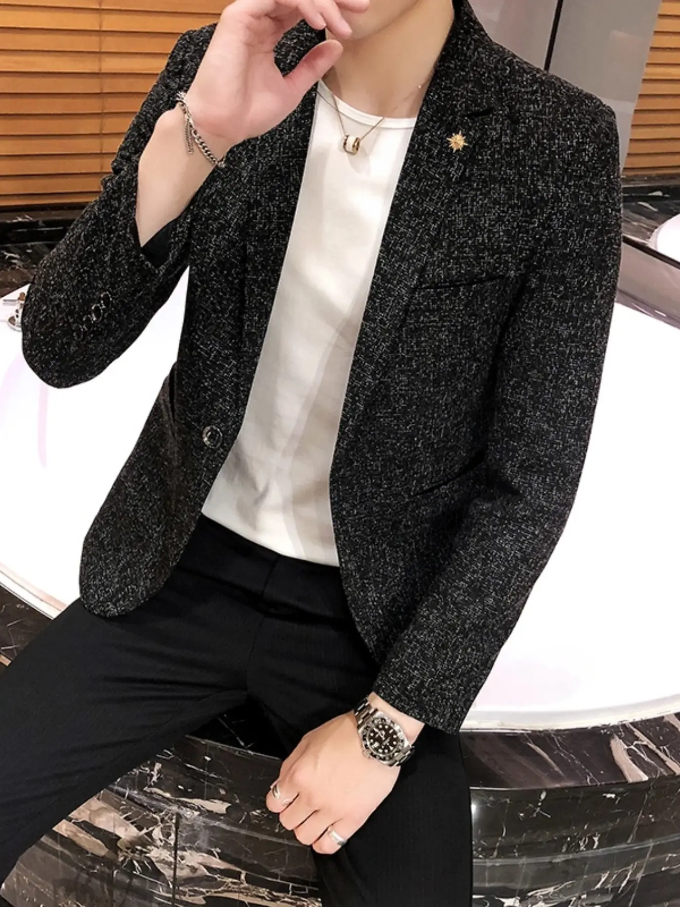 Men's Casual Suit Light Business Single Button Long Sleeve Jacket Blazer, Easy Care Collar and Sleeves, Perfect for Weddings and Events