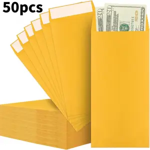 50 pieces of 80g kraft paper self-adhesive envelope-golden paper mailing bag saliva adhesive-durable business office stationery.