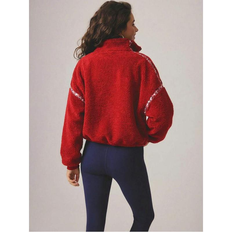 Leisurewear Fall / Winter Half Zip Floral Printed Fluffy Fleece Jacket With Internal Drawcord Gym Workout Comfy Airport Outfit