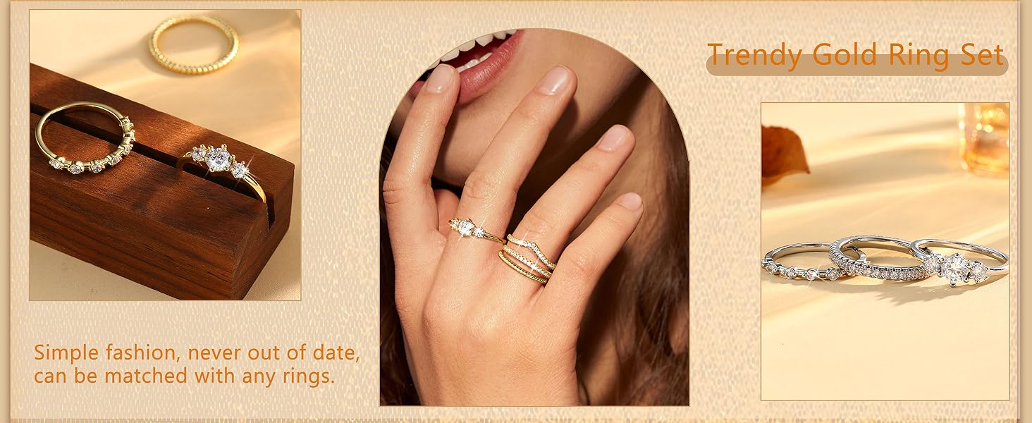 Florideco Stackable Gold Rings for Women 14K Gold Plated Minimalist Non Tarnish Cubic Zirconia Thumb Ring Set Dainty Gold Knuckle Ring Trendy Statement Stacking Rings Set Size 5-10