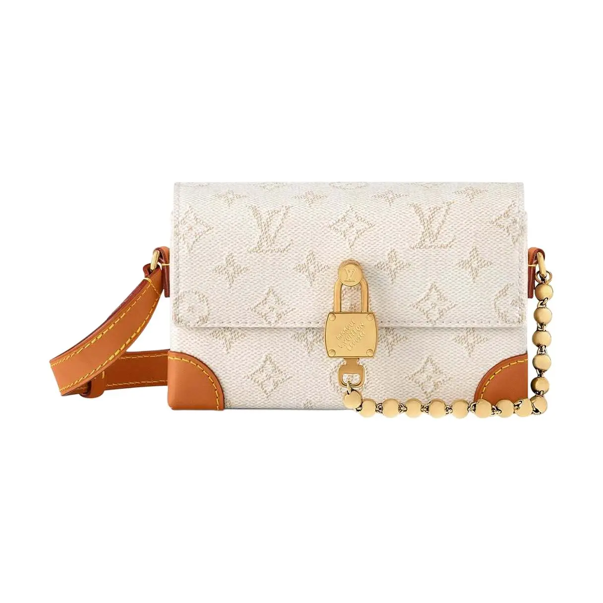 Louis Vuitton Steamer Mini Crossbody Wallet for Men – Distressed Metal Hardware, Monogram Heritage Coated Canvas, Beige and Brown