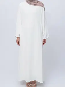 Arabian Dress Fashion Spring Summer Solid Color Long Sleeve Round Neck Loose Casual Muslim Kaftan Dress, Modest Muslim Clothing, Elegant and Luxurious Style