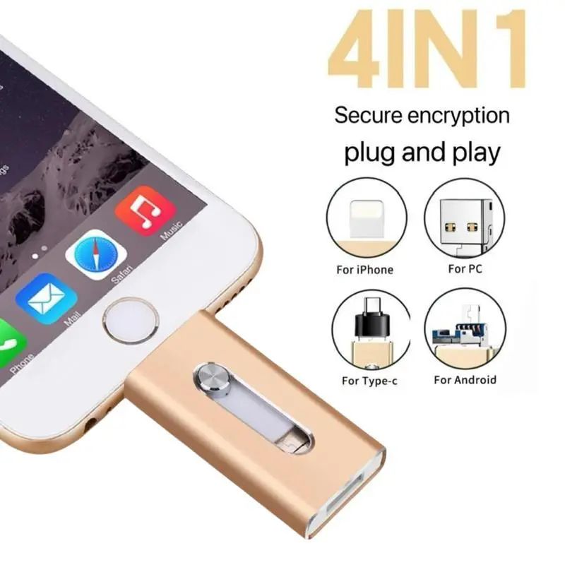 USB 3.0 Pendrive with USB Type-A, Compact High-Capacity External Storage - Plug&Play Dragdropcopy for iOS 8.0+, iPhone X/11, iPad, Pendrive for Android, PC, Car Electronics