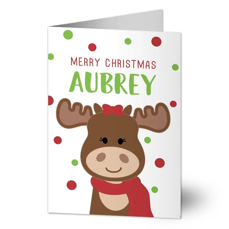 2card+2envelope Christmas Moose Greeting Card - Custom Holiday Card - Cute Christmas Card for Family & Friends - Festive Holiday Gift