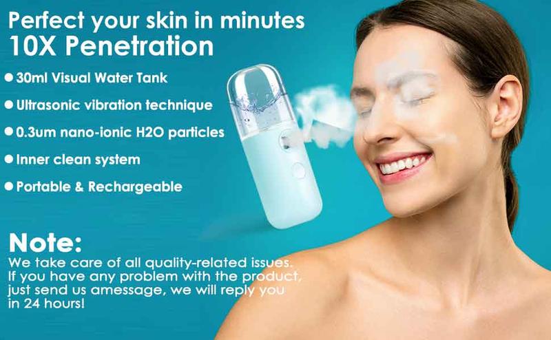 Nano Facial Steamer, Handy Mini Mister, USB Rechargeable Mist Sprayer, 30ml Visual Water Tank Moisturizing & Hydrating for Face, Daily Makeup, Skin Care, Eyelash Extensions-Blue.ms