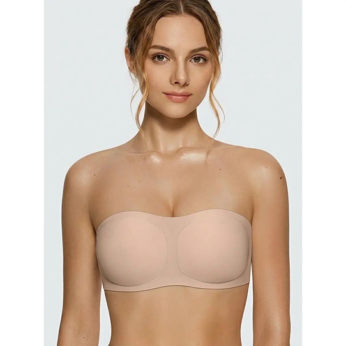 Aurasummit Women's strapless bra jelly gathering strapless bra anti slip non steel ring soft support cross-border bra Tube Bra with Removable Cups & Extra 2 Sets Straps Adjustable Shoulder Straps, Versatile Bra for Backless, Off Shoulder & Formal Outfits