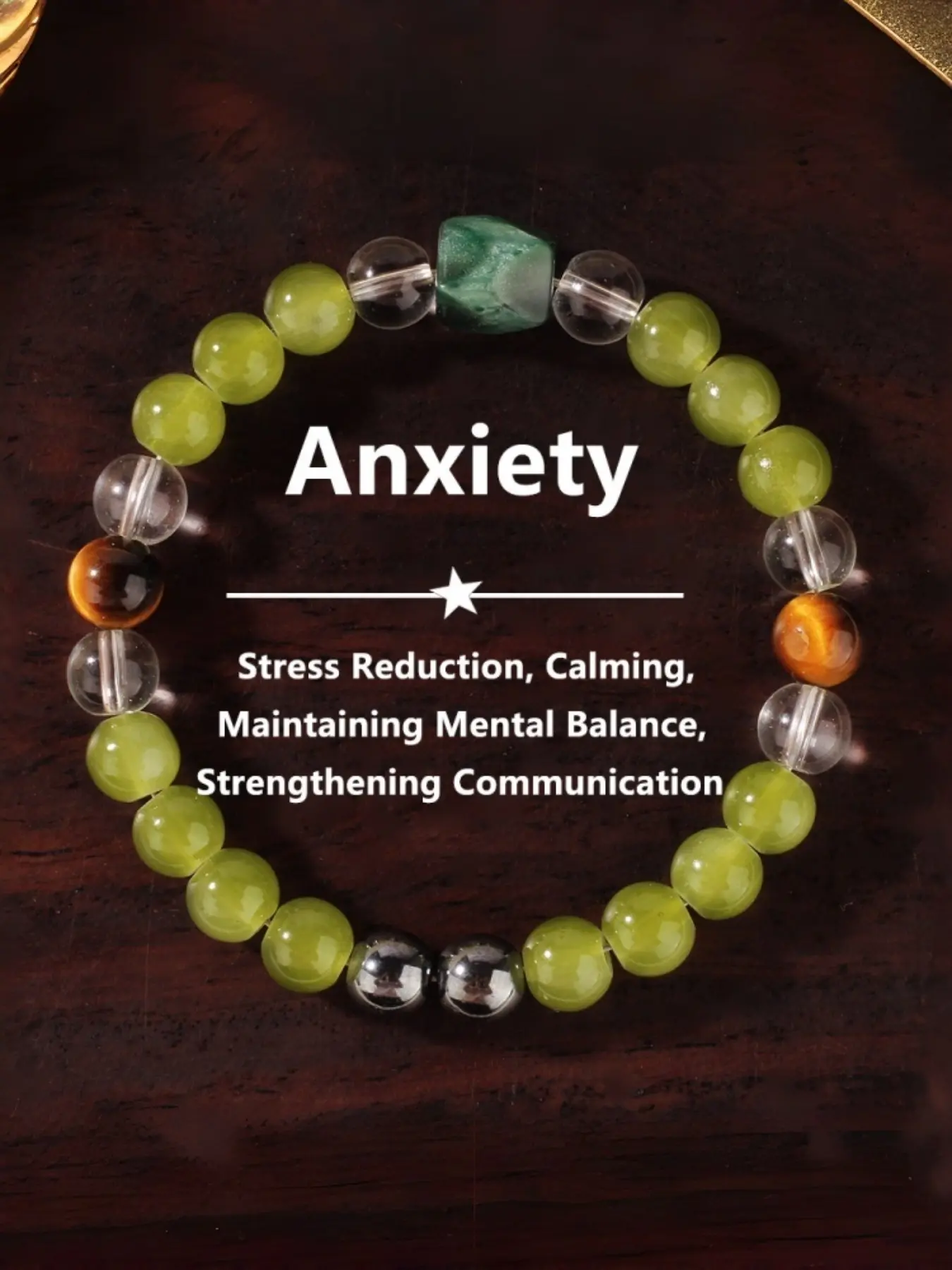 Anti-Anxiety Relaxing Natural Stone Bracelet, Tiger Eye Crystal Bead Chain, Unisex Sport Jewelry, Relief Bracelet, Energy Bracelet, Crystal Bracelet