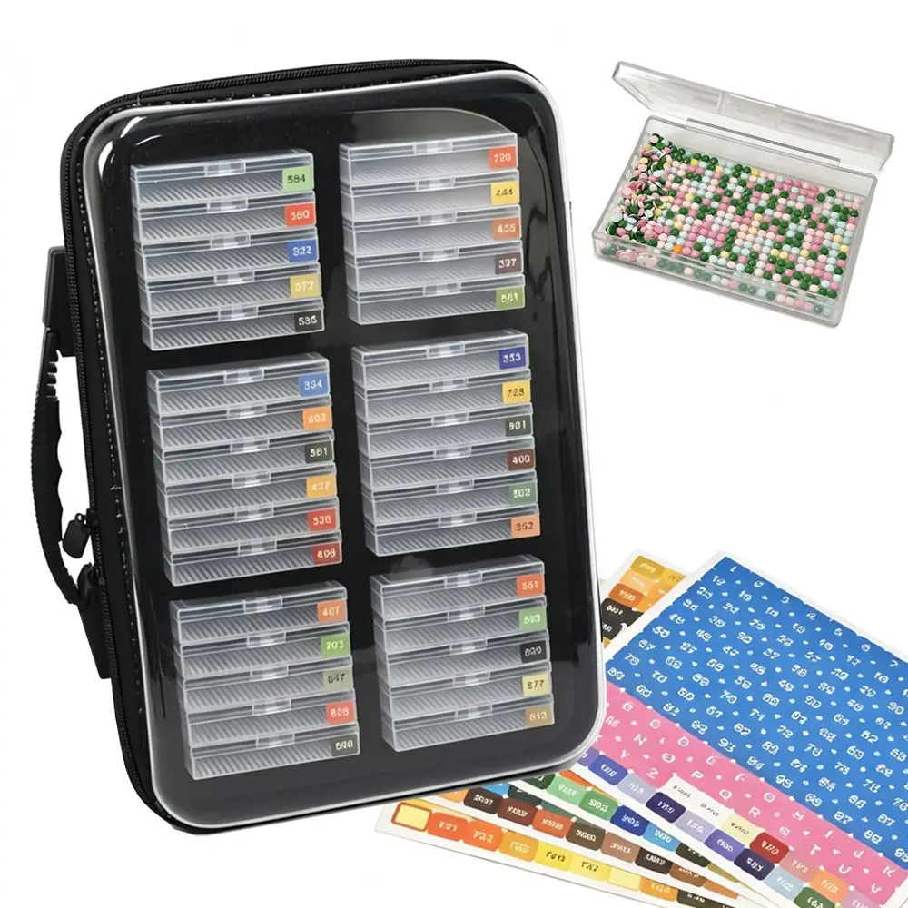 Transparent Diamond Painting Storage Box Tray Set, Handle Bag, Bead Container with Stickers, Diamond Art Tools, Fashionable Design
