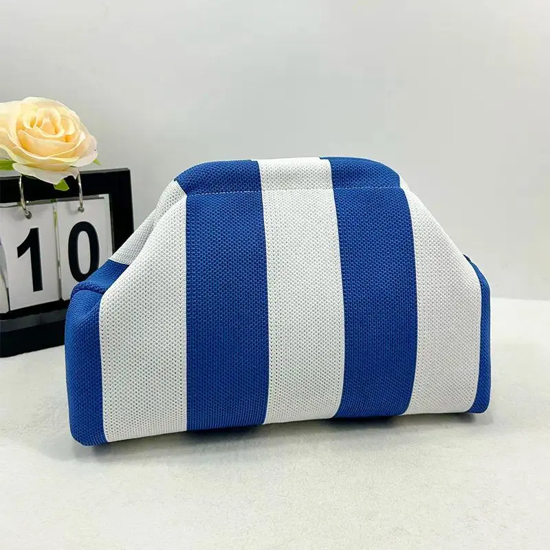 Women's Color Block Pink-Green Stripe Polyester Knitted Dumpling Clutch Bag - Soft Ruched Cloud Woven, Casual Chic, Compact, Roomy Interior, Lightweight Multifunctional Purse for Party Travel