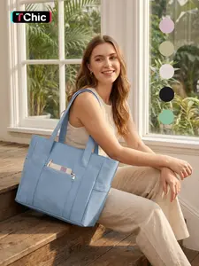 Large Tote Bag for Women with Zipper, Nylon Lightweight Work Tote, Shoulder Totes with 15.6" Laptop Sleeve, Nurse Bag for College School, Teacher, Nurse, Travel| Multi-Pockets, Machion Washable, Tear Resistant，Large Beach Bag Women