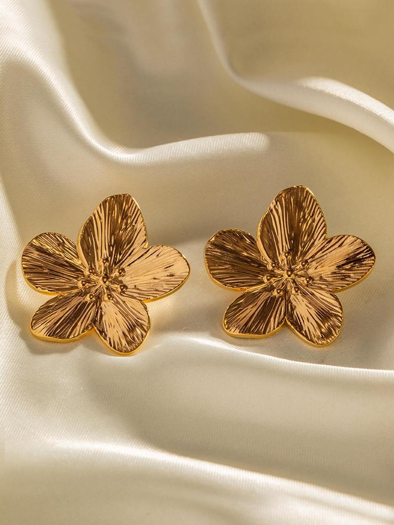 Textured Metal Flower Design Stud Earrings, Fashionable Jewelry for Women for Party, Daily Decor, Trendy All-match & Exquisite Jewelry for Birthday Gift, High Quality Earrings
