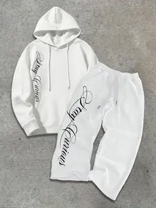 American Script Print Hoodie Set, Classic Simple Silhouette Two-Piece Set, Stylish Casual Wear, Perfect for Everyday Use