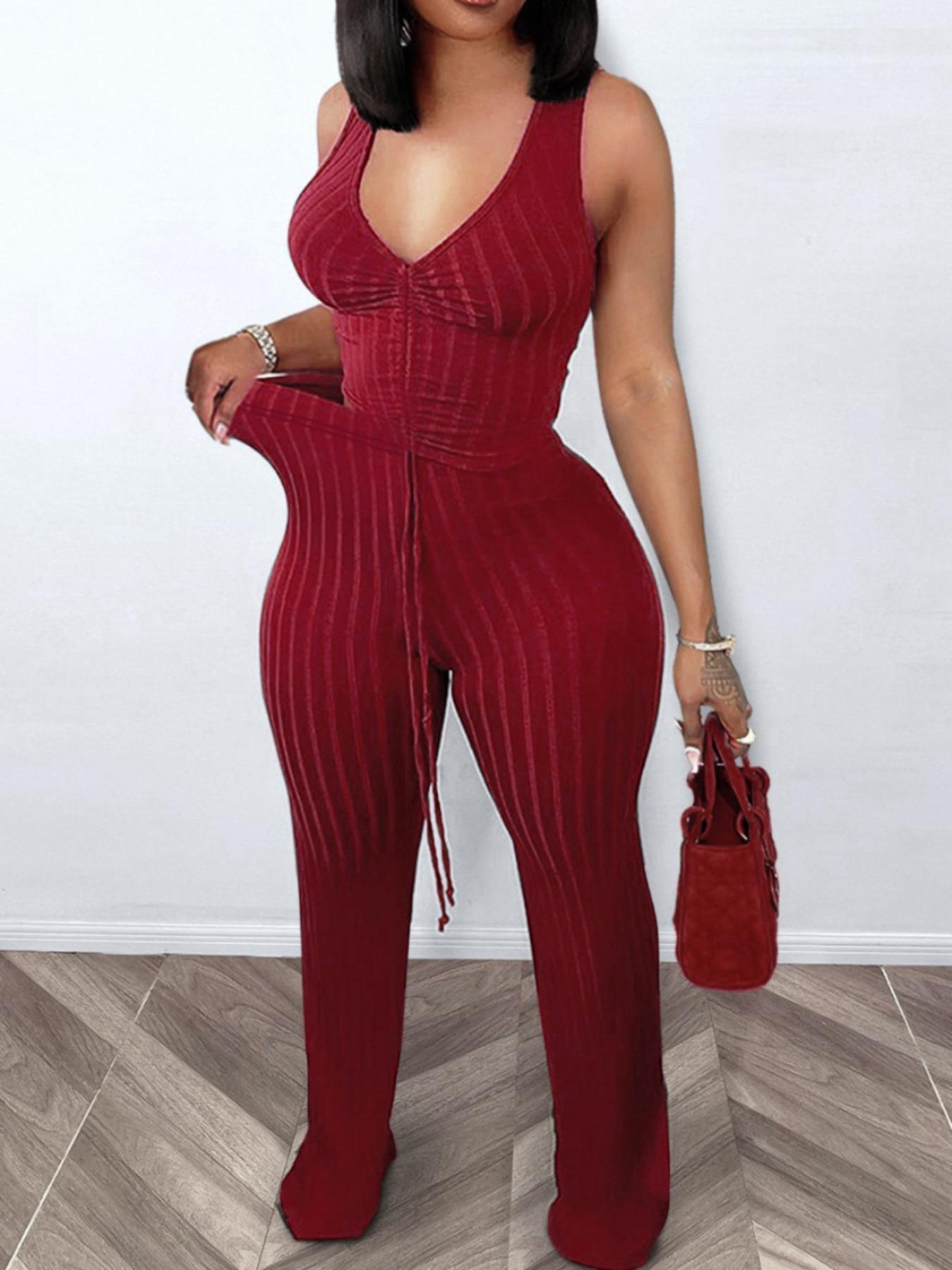 Women's Solid Ribbed Crop Tank Top & Pants Two-piece Set, Casual Fashion Cozy Two Piece Outfits for Daily Outdoor Wear, Ladies Clothes for Summer