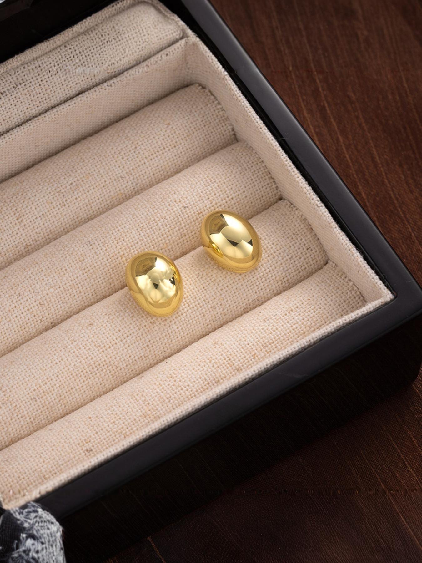 Golden/silver Color Stud Earrings, Fashionable Simple Casual Design, Metal Material, All Seasons Wear, Choking Hazard Warning