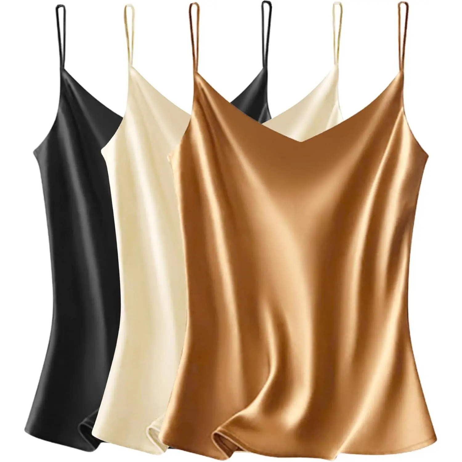 Silk Satin Camisole Tops Women V Neck Tank Spaghetti Strap |   Satin Camisole Tops for Women, 3 Pack V Neck, Soft Silk Satin Cami, Sexy Tank, Spaghetti Strap Disco Date Night