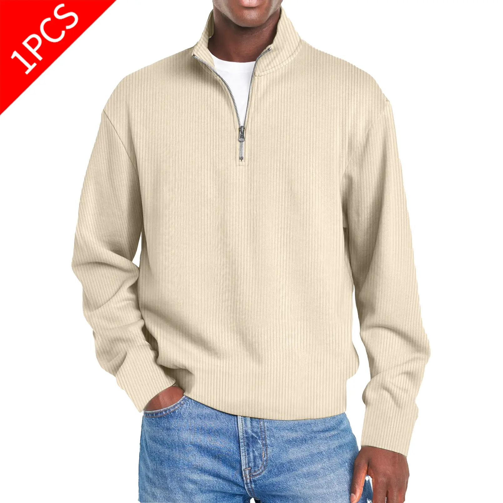 Men's Quarter-Zip Ribbed Knit Longsleeves Pullover, Lightweight Breathable Casual Polo Top for Work, Golf & Everyday Wear, Breathable Polo Shirts, Knitted Polo Shirt
