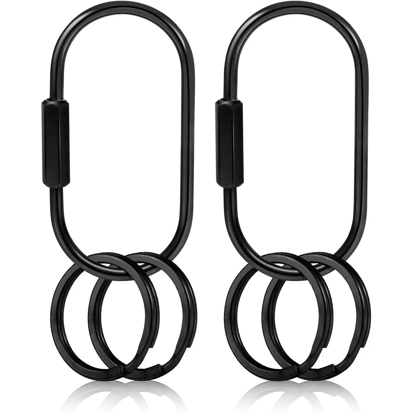 2 Pack Carabiner Clip, Screw Lock Key Organizer with 4 Keyrings Carabiner  Key Ring for   Purse Bag Charms  Leash  Tags Accessories (Black)