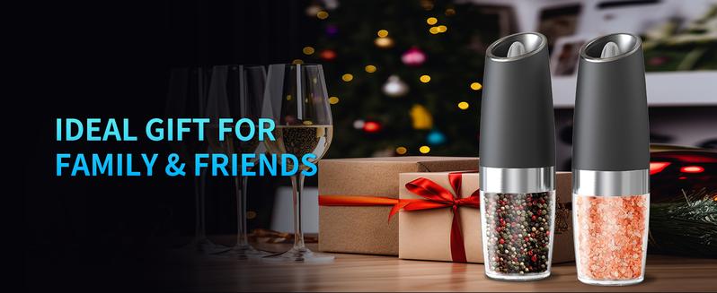 2pcs Gravity-sensing Electric Salt And Pepper Grinder Set, Battery-powered LED Light, One-hand Operation,Local Warehouse, Adjustable Coarseness Grinder, Black Kitchen Gadget, (Grinders Only, No Salt or Pepper Included)