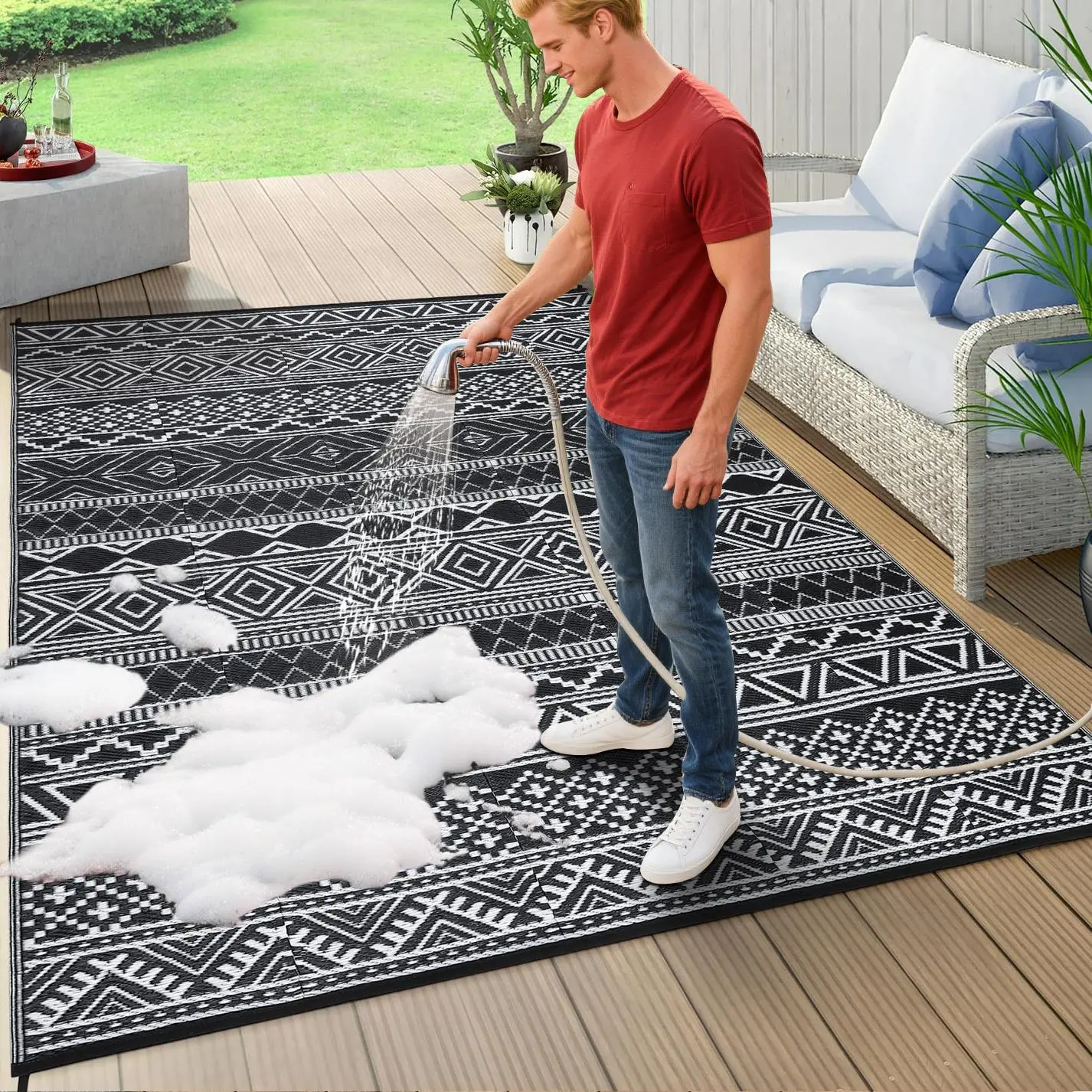 GARVEEOutdoor Rugs Waterproof For Patios Clearance, Reversible Plastic Straw Camping Carpet, Large Area Rugs Mats For Rv, Picnic, Backyard, Deck, Balcony, Porch, Beach