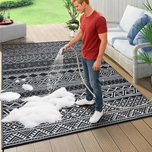 GARVEEOutdoor Rugs Waterproof For Patios Clearance, Reversible Plastic Straw Camping Carpet, Large Area Rugs Mats For Rv, Picnic, Backyard, Deck, Balcony, Porch, Beach