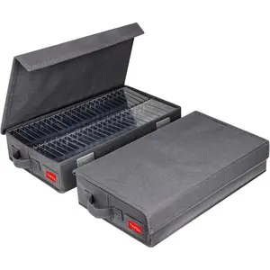 Upgrades Cassette Tape Storage Box - Dust-proof Cassette Racks with Lid - Audio Cassette Holder Pack of 2- Holds 96 Cassette Cases - 16.34 x 9.25 x 3.4 Inches - Grey
