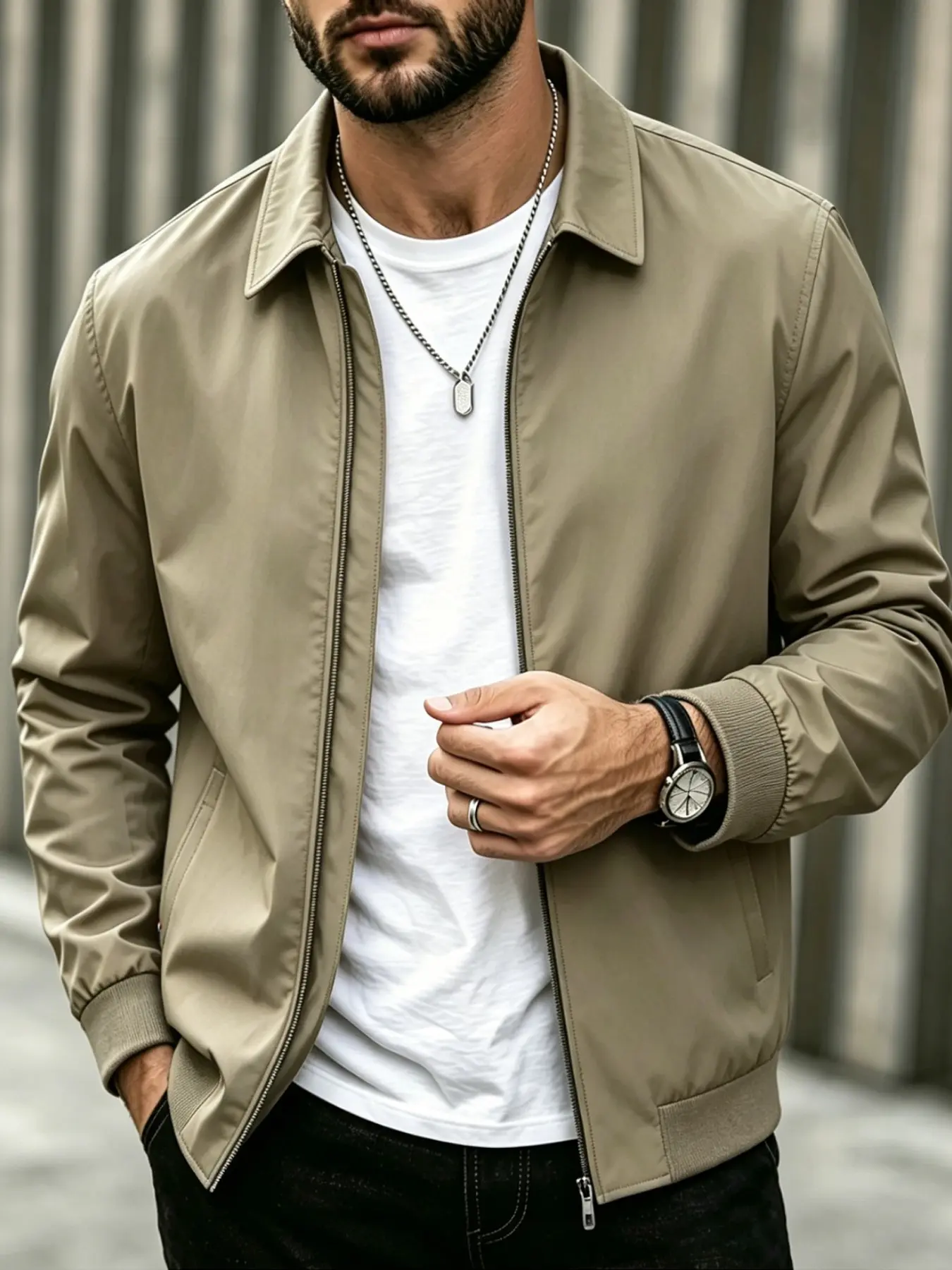 Men's Classic Collar Zipper Flight Jacket, Golf Jacket Lightweight Windbreaker, Sports and Leisure Commuting Business Daily Coat, Spring and Autumn Street Decoration Pocket Coat